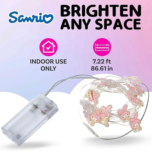 Silver Buffalo Sanrio Hello Kitty and Friends My Melody 20ct Decorative String Lights, 7 Feet Long, Battery Powered (2 AA Batteries Included), Cool White LED, Indoor Use Only thumbnail 2