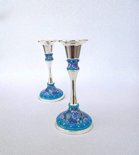 Candlesticks Holders, Handmade Shabbat Candlesticks of Nickel and Polymer Clay, Lovely Table Decoration great as Housewarming and Hostess Gift thumbnail 9
