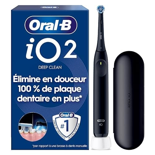 Oral-B Brosse A Dents Electrique iO 2 Noire, 3 Modes De Nettoyage, Brossage Souple Et Silencieux, Capteur De Pression, Brossette Oral B De Rechange, Chargeur, Etui De Voyage - Image 1
