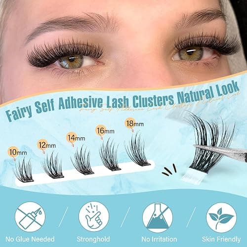Wispy Self Adhesive Eyelashes Natural Self Adhesive Lash Clusters With Spikes D-Curly Pre Glued Lashes Reusable Glueless Lashes Salon-Level Cluster Eyelash Extensions 10-18MM by Zegaine thumbnail 3