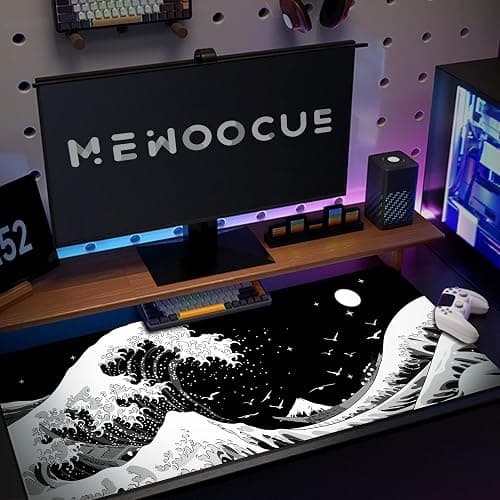 MEWOOCUE® Gaming Mouse Pad for Desk,Large Sea Wave Mousepad Laptop,Black White Japanese Anime Mouse Mat,Long XXL Waterproof Keyboard Pads,Big Non-Slip Mouse Pads for Game Office Home（31.5 x 11.9 in） thumbnail 6