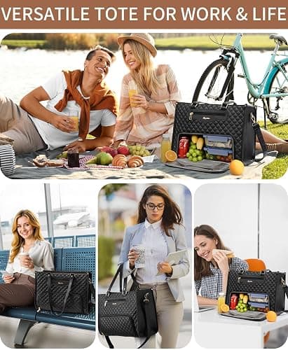 Bagstellar Lunch Tote Bag for Women, 15.6 Inch Laptop Work Bag with Insulated Lunch Box Compartment & Purse Large Capacity Quilted Computer Handbag for Office Business Work Nurse Teacher Travel Casual thumbnail 7