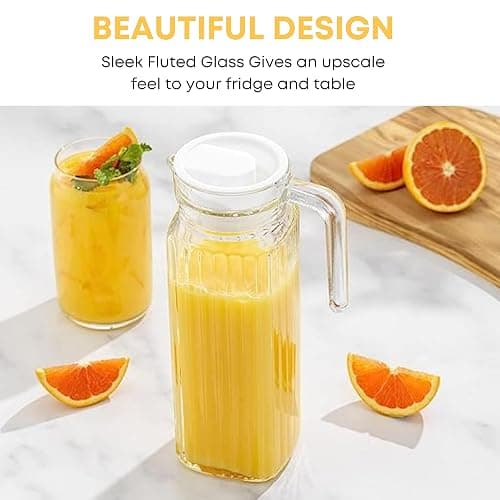 HOMESHOPA Glass Water Jug with Lid, 2 Pack 1.1L Water Pitcher Glass Carafe Jug for Hot/Cold Water Ice Tea Coffee Milk & Juice Beverage, Transparent Glass Fridge Door Water Jug with Spout and Handle thumbnail 9