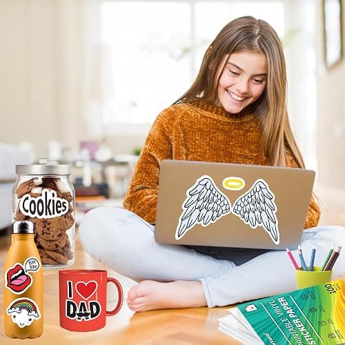 Premium Printable Vinyl Sticker Paper for Inkjet and Laser Printer - 100 White Matte Sticker Paper Waterproof - Excellent Adhesion Paper 8.5 x 11, Fast Dry, Holds Ink Well, Great for Cutting Machines thumbnail 2