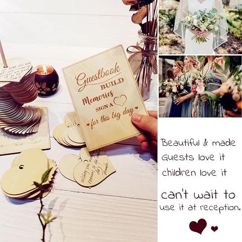 Wedding Guest Book Alternative Sign 72 Wood Hearts Guest Book Wedding Reception, Wedding Decorations Baby Shower 1st Birthday Party Decoration Baptism Rustic (Heart) thumbnail 6