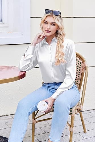 Zeagoo Satin Blouses, Silk Button Down Shirts, Long Sleeve thumbnail 7