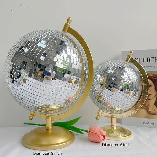 MFGDISCO Disco Ball Globe Home Decor Statues Classic Tabletop Art Sculpture Gold Discoball Unique Western Modern Decorative Aesthetic Sculptures, 6.5" x 6" x 9",Bright Gold thumbnail 7