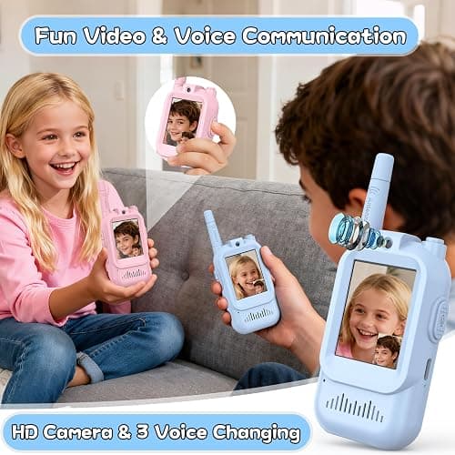 Walkie Talkies for Kids Pack of 2, Rechargeable Long Range Two Way Radios Toys for Boys Girls Age 3-5, Outdoor Adventure Camping Hiking, Birthday with Pink Blue Design thumbnail 2