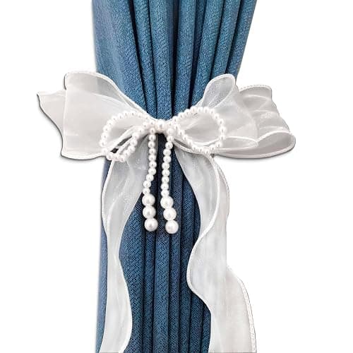 SIELUNO Bow Curtain Tiebacks 2 Pcs,Butterfly Curtain Ties with Pearls,Bowknot Curtain Ties for Home Decorative-pink-86cm(33.86in) thumbnail 4