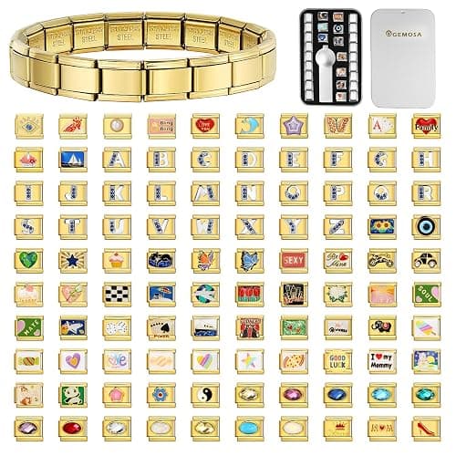 Custom Italian Charm Bracelet Gold - 6.75" Stainless Steel Modular Link with Tool, Personalized with 10 Charms - Classic Gold for Women & Men, DIY Gift - Image 1