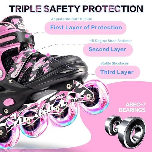 Kuxuan Boys Adjustable Inline Skates with Light up Wheels, Fun Illuminating Skates for Kids Girls Youth thumbnail 2