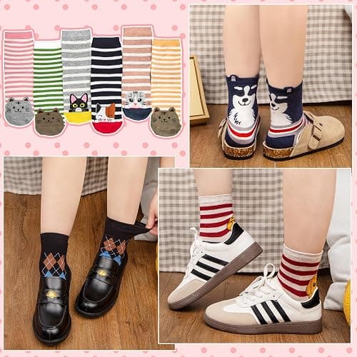 5-6 Pairs Women's Cute Cat Socks Gifts, Funny Novelty Animal Print Crew Cotton Socks Christmas Gifts for Women Girls thumbnail 2