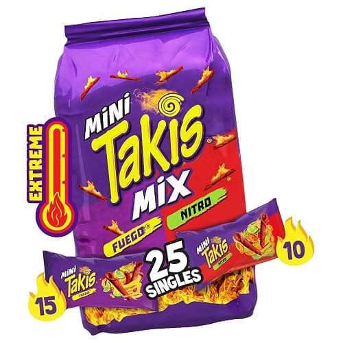Takis Mini 25PK Bite Size Variety Pack, Assorted Flavored Mixed Rolled Tortilla Chips – (15) Fuego Mini (10) Nitro Mini thumbnail 4