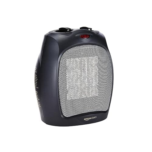 Amazon Basics Ceramic Space Heater, Portable Indoor Heating Solution, With Overheat and Tip-Over Protection, Thermostat, Non-Oscillating, 1500W, 7.52"D x 6.34"W x 9.45"H, Black - Image 1