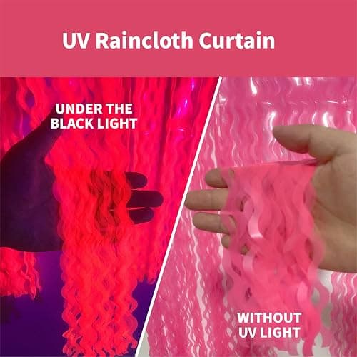 2Pack Neon Party Decorations Glow in The Dark Party Supplies Fluorescent Macaron Pink Wavy Tinsel Foil Fringe Table Skirts Black Light Reactive Perfect Table Decors For Glow Party Wedding Birthday thumbnail 6