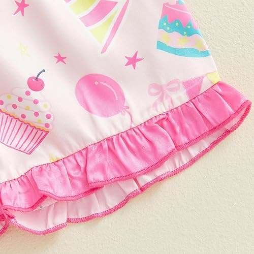 Kavousa Toddler Baby Girls Birthday Pajamas Donut Cake Bow Print Ruffle Shirt Shorts Little Girls Summer Sleepwear Outfits thumbnail 6