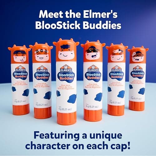 Elmer's BlooStick Buddies Glue Sticks, Disappearing Blue, Anti-Roll Cap Design, Unique Characters, 6 Grams, 48 Count - Classroom Supplies, #1 Teacher Brand thumbnail 2