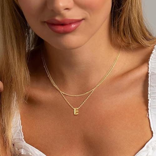 Thaivor Bubble Letter Necklace Layered Initial Necklaces for Women Dainty Cute Choker Pendant Stack Jewelry Teen Gift Trendy Stuff thumbnail 8