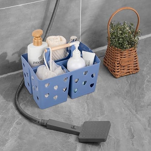 Anyoifax Portable Shower Caddy Plastic Shower Basket Organizer Divided Bathroom Caddy Storage Cleanning Caddy Tote with Handle for College, Dorm Room, Kitchen, Dark Blue thumbnail 2