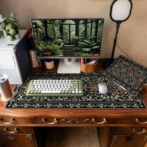 iCasso Floral Desk Mat,Mouse Pad for Office Decor,35.4x15.7in,Black | Back to School Desk Pad Mat, Anti-Slip Big Mousepad with Stitched Edges for Computer Desktop,Smooth Water-Resistant thumbnail 7