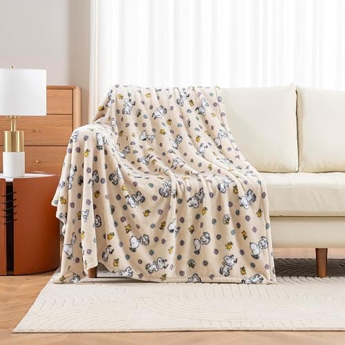 Berkshire Blanket Peanuts® VelvetLoft® Cute Character Snoopy Plush Throw Blanket,Peanuts Woodstock Snoopy Spring Frolic Large Canvas,Throw 55 in x 70 in (Official Peanuts® Product) thumbnail 3