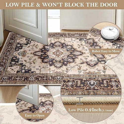 CAPALOCA Machine Washable Rugs Nursery Rug 5x7 Cute Girl Non Slip Low Pile Water Repellent Soft Print Pattern for Bedroom Indoor Decor Kids Playroom Coffeebeige thumbnail 3