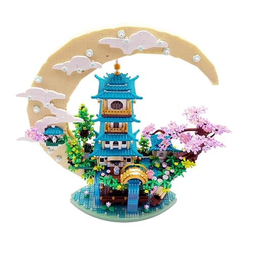 RUUQRUU 4288 PCS Cherry Blossom Tree Building Set for Adults Teens，Chinese Moon Palace Architecture Model，Micro Japanese Sakura Tree House, Mini Cherry Bonsai Tree Bricks, Creative Gift for Kids 14+ thumbnail 8