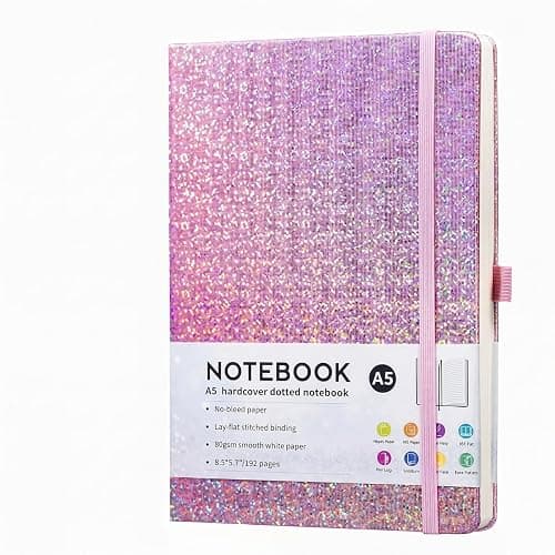 Glitter A5 Lined Notebook Hardcover, Ruled Journal No Bleed Paper Gift | Sparkling Hardcover With 192 Thick Smooth Pages. Lay-Flat Stitched Binding, Pen Loop & Elastic Band. For Daily Use. - Image 1