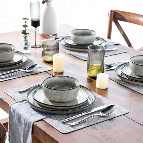 GBHOME Ceramic Dinnerware Sets for 4, 12 Pieces Stoneware Plates and Bowls Sets, Reactive Glaze Dishes -Scratch Resistant, Dishwasher&Microwave Safe, Green Wheat thumbnail 8
