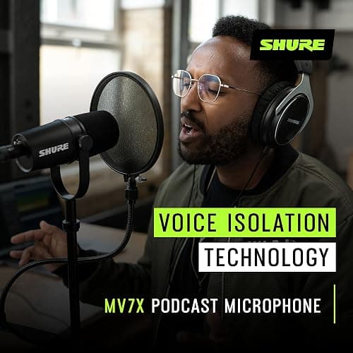 Shure MV7X XLR Podcast Microphone pour le Podcasting, l'enregistrement, la Diffusion en Direct et les Jeux, Sortie Casque Intégrée, XLR, Technologie d'isolation de la Voix - Noir thumbnail 5