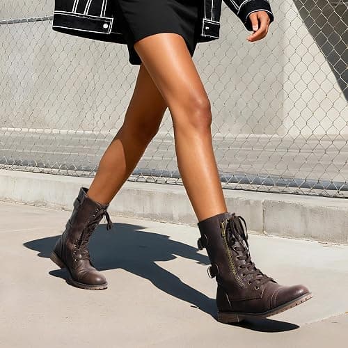 DREAM PAIRS Women's Mid Calf Built-in Wallet Pocket Lace up Military Combat Boots thumbnail 2