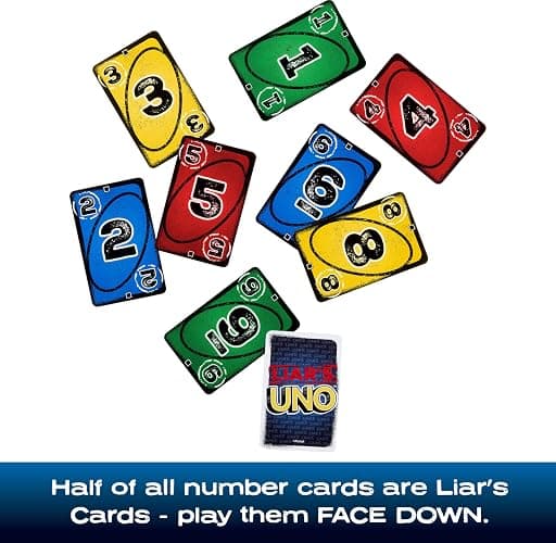 Mattel Games Liar’s UNO Card Game in Travel & Storage Tin for Adults, Kids, Families, Parties & Game Nights, Outwit Other Players with Bluffing & Trickery (Amazon Exclusive) thumbnail 4