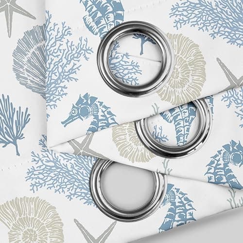 weesire Nautical Coastal Curtains Decorative Beach Ocean Seahorse Coral 50% Light Blocking Sea Darkening Grommet Curtain for Villa Living Room, Bedroom Navy Blue and White 2 Panels Set, 52x84 Inches thumbnail 8