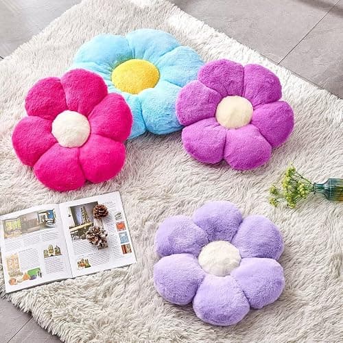 Kcvvcr Hot Pink Flower Pillow, Cute Decorative Flower Shaped Throw Pillow with Faux Rabbit Fur, 14.9" Soft Flower Plush Throw Pillow Floor Pillows Room Décor for Bedroom Living Room thumbnail 4