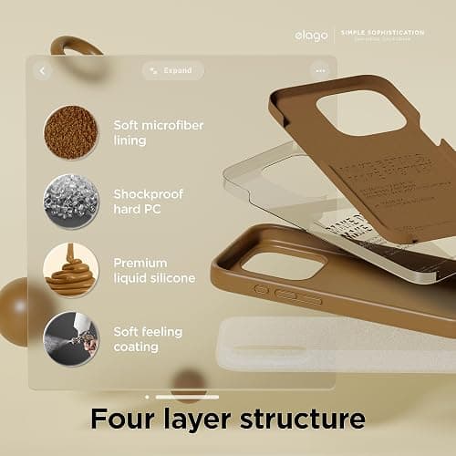 elago Liquid Silicone Case Compatible with iPhone 15 Pro Case, Premium Silicone, Full Body Protective Cover [4 Layer Shockproof Structure], Anti-Scratch Soft Microfiber Lining (Brown) thumbnail 4
