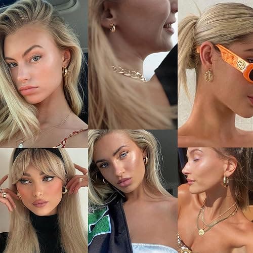 MILACOLATO Gold Chunky Hoop Earrings Set for Women,14K Gold Plated Thick Lightweight Hypoallergenic Hoop Earrings Pack Twisted Huggie Open Hoops Set Jewelry for Ladies thumbnail 6