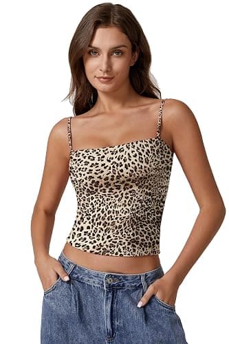 QINSEN Women's Double Lined Basic Tank Top Adjustable Spaghetti Straps Sleeveless Camisole Shirts thumbnail 2