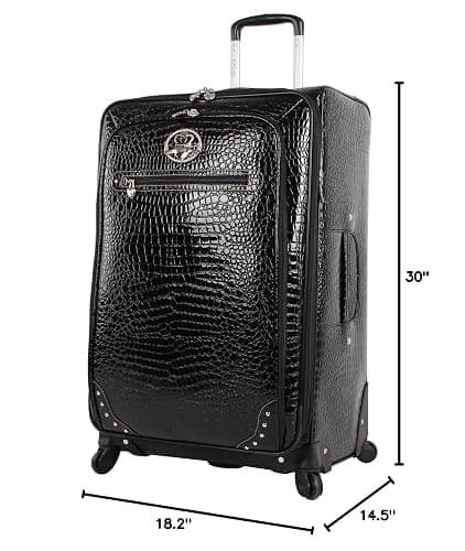 Kathy Van Zeeland Croco PVC Designer Luggage - Lightweight Expandable 28 Inch Suitcase for Women - Large Durable Bag with 4-Rolling Spinner Wheels (Black) thumbnail 2