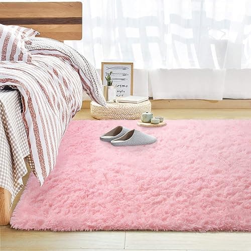 Andecor Soft Fluffy Bedroom Rugs, 4 x 6 Feet Indoor Shaggy Plush Area Rug for Boys Girls Kids Baby College Dorm Living Room Home Decor Floor Carpet, Pink thumbnail 9