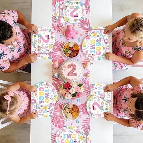 96Pcs Two Cool Pool Party Decorations Pink Swimming Flamingo Pool 2nd Birthday Plates and Napkins Splish Splash 2nd Birthday Decoration for Girls Baby Shower Two Years Old Summer Beach Party Supplies thumbnail 8