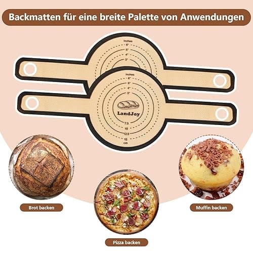 Silikon Backmatte für Dutch Oven,backmatte brot,Antihaft 2 PCS, leicht zu reinigen, wiederverwendbare Silikon Backmatte mit langen Griffen,Teigmatte mit Teigschneider thumbnail 4