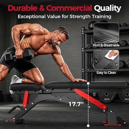 FLYBIRD WB7 Weight Bench, Commercial Grade Adjustable Weight Bench - 1300LBS Workout Bench for Home Gym, Flat Incline Bench Press Heavy Duty Bench with 34'' Extra-Long Backrest and Easy-Roll Wheels thumbnail 4