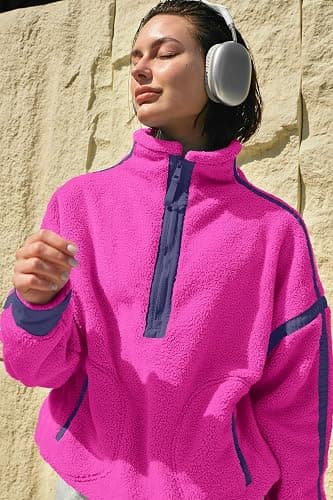 Panadila Womens Half Zip Fleece Pullover Sherpa Jacket | Quarter Zip Tops, Fuzzy Sweater, Soft Cozy Sweatshirt with Pockets, Winter, Warm Coat, Travel Outfits thumbnail 7