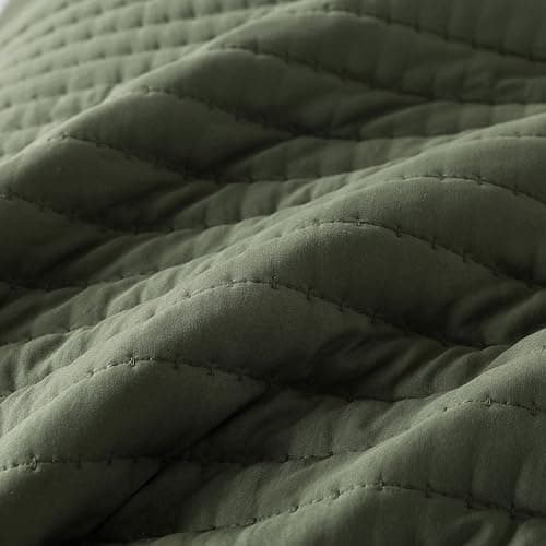 ROARINGWILD Olive Green King Size Quilt Set, Striped Pick Stitch Lightweight Bedspread, Soft Channel Farmhouse Rustic Coverlet, Spring Summer Thin Comforter, Country Bedding, 104x90 inches thumbnail 8