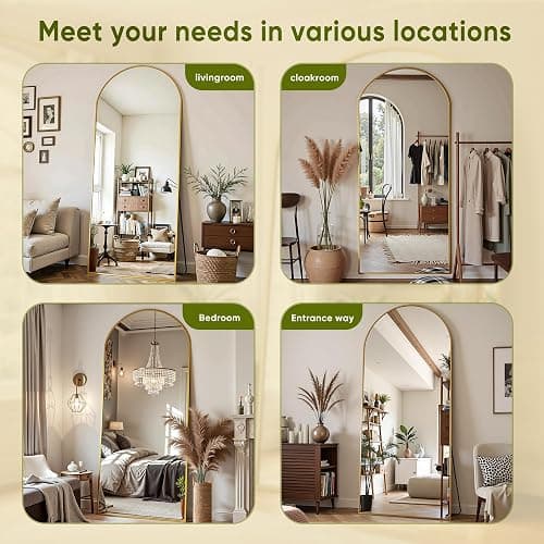 Furnbar Full Length Mirror, 64"x21" Arched Full Body Mirror, Floor Mirrors with Stand, Standing Hanging Leaning Against Wall,Aluminum Frame Mirrors for Bedroom Cloakroom,Living Room,Gold thumbnail 9