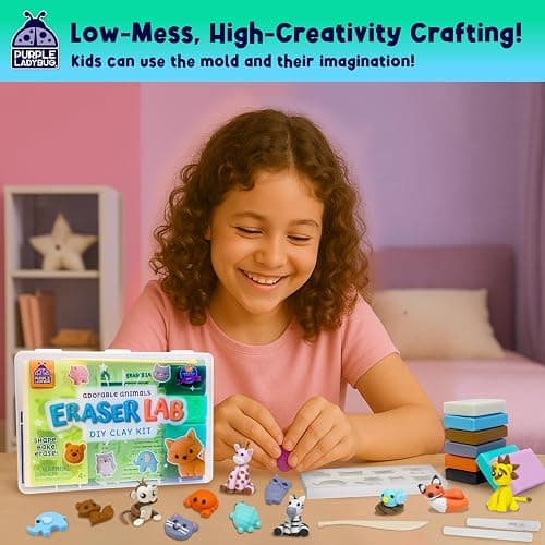 DIY Clay Cute Mini Eraser Kit for Kids - Birthday Christmas Gifts for 4 5 6 7 8 9 10 11 12 Girls & Boys - Students Desk Pet Animals Make Your Own Erasers Kit, Arts and Crafts for Kids Ages 8-12 4-8 thumbnail 2