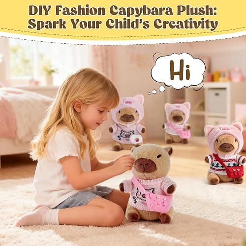 redaica Capybara Plush with 9PCS Clothes & Accessories, Dress Up Stuffed Animals Toy, Easter Basket Stuffers, Cute Capibara Peluches for Girls Boys Kids, Soft Kapibara Plushies Easter Gifts for Kids thumbnail 7