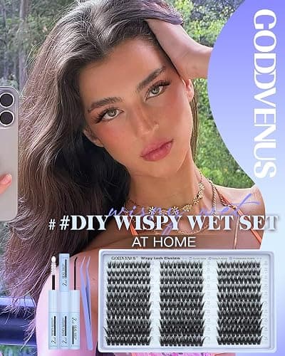 Goddvenus Wispy Lash Clusters Kit Natural Fairy Wet Eyelash Clusters Kit 300 Pcs Cluster Eyelash Extensions Kit for DIY Reusable Waterproof Individual Lash Extension (10-16mm CC Curl) thumbnail 2