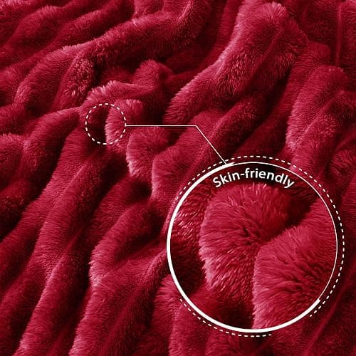 Exclusivo Mezcla Fleece Throw Blanket for Couch, Super Soft Striped Jacquard Bed Blanket, Lightweight Fuzzy Cozy for All Seasons, 50x60 Inches, Deep Red thumbnail 6