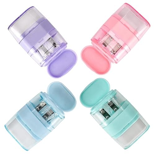 4 PCS Manual Pencil Sharpener with Eraser, Double Hole Multicolored Sharpener with Eraser Fun Stationery Back to School Supplies, Classroom Rewards, and Birthday Party Favors thumbnail 6